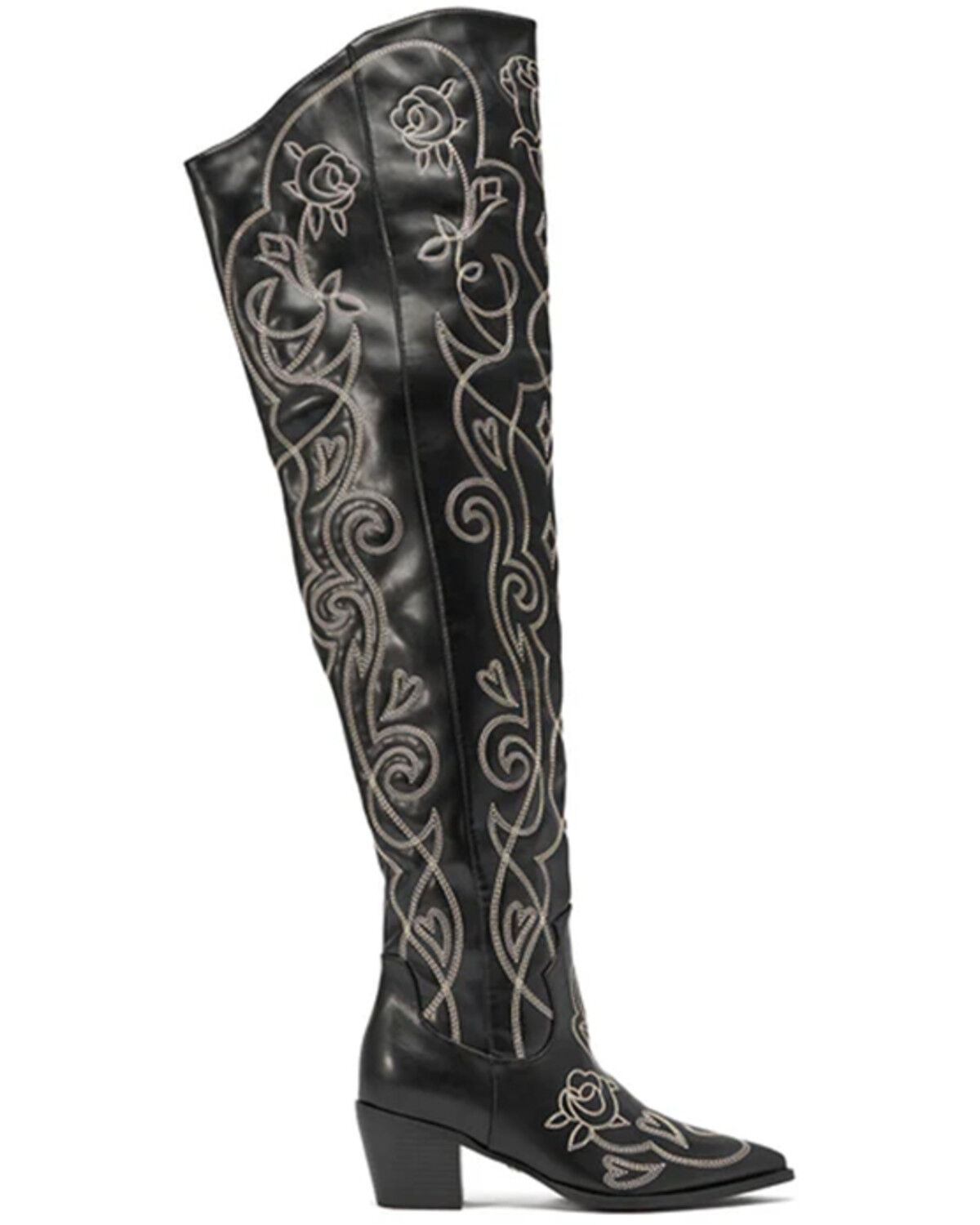Image #2 - Azalea Wang Women's Kess Thigh High Western Boots - Snip Toe, Black, hi-res