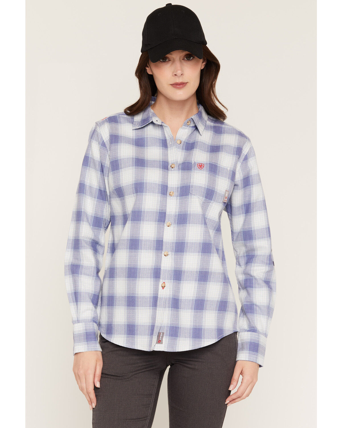 Image #3 - Ariat Women's FR Paige Logo Long Sleeve Button-Down Work Shirt, Blue, hi-res
