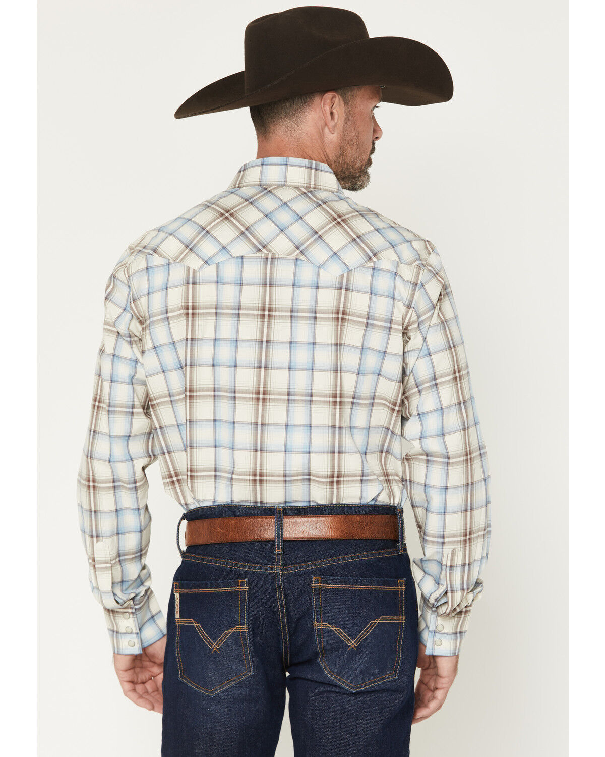 Image #4 - Wrangler Retro Men's Plaid Print Long Sleeve Snap Western Shirt - Tall, Blue, hi-res