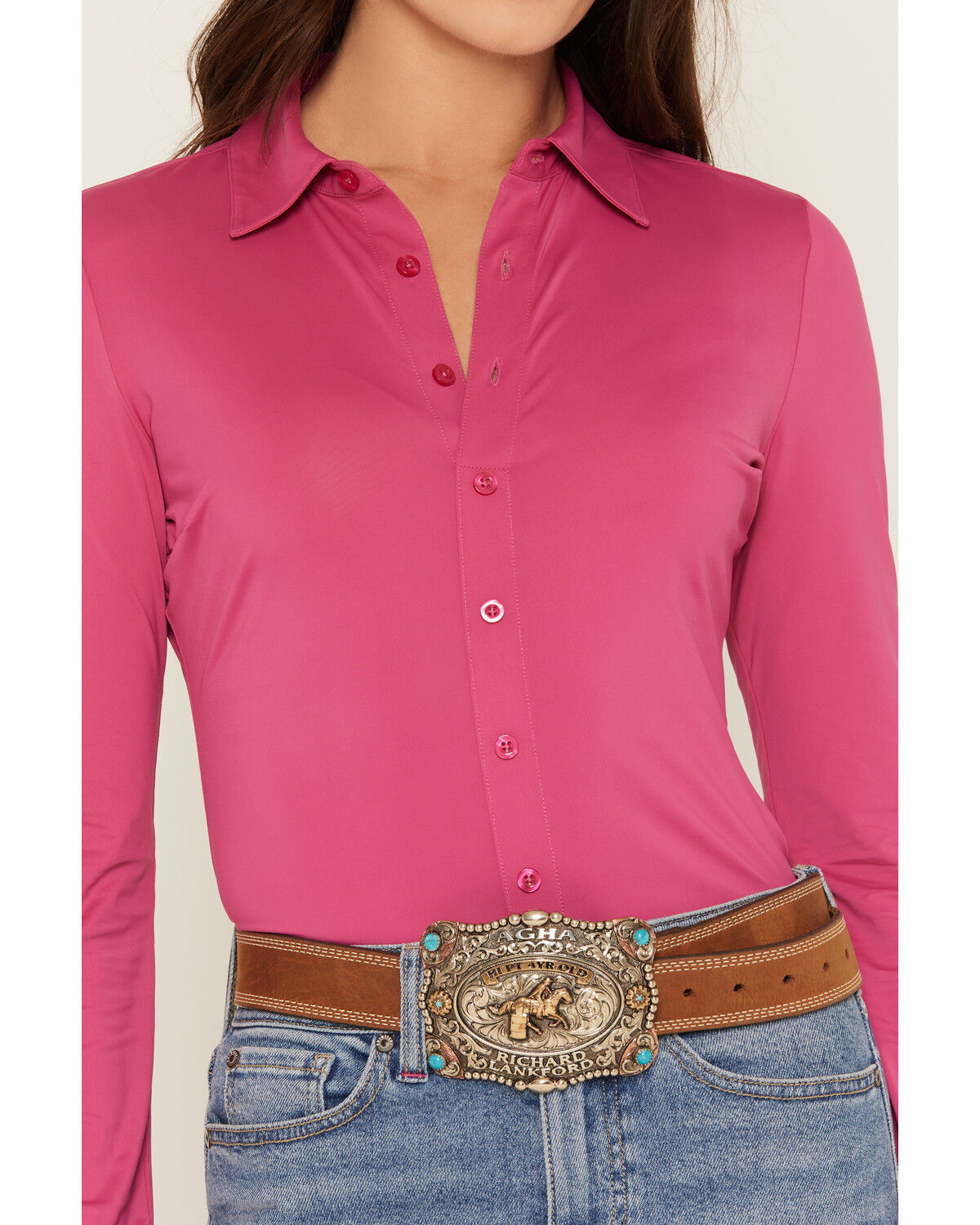 Image #5 - Idyllwind Women's Solid Long Sleeve Pullover Western Riding Shirt, Fuchsia, hi-res