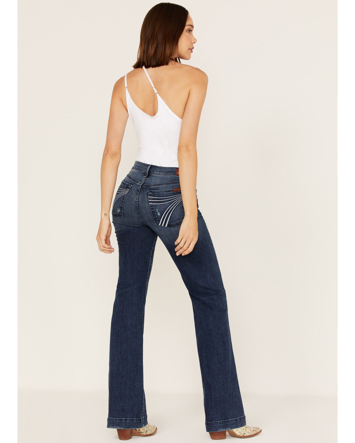 Image #1 - 7 For All Mankind Women's Dojo Trouser Flare Jeans, Blue, hi-res