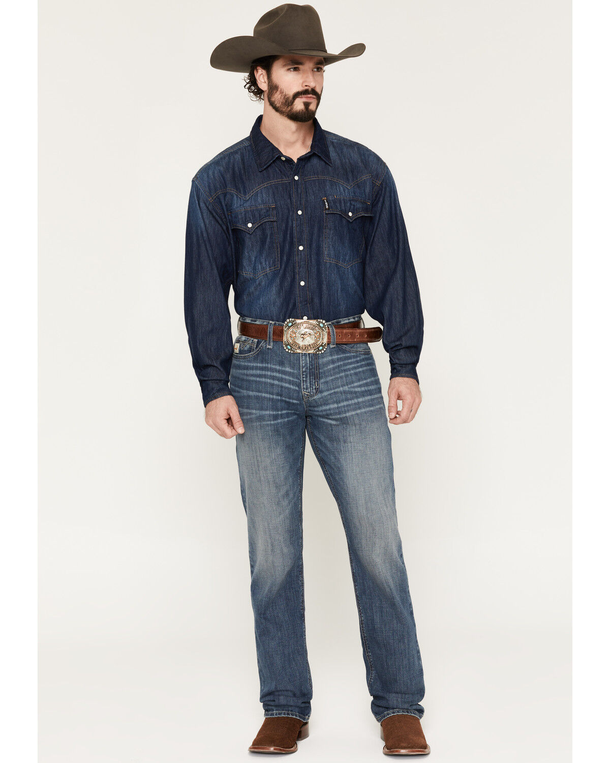 Image #1 - Cinch Men's Ian Medium Wash Slim Bootcut Stretch Denim Jeans, Medium Wash, hi-res