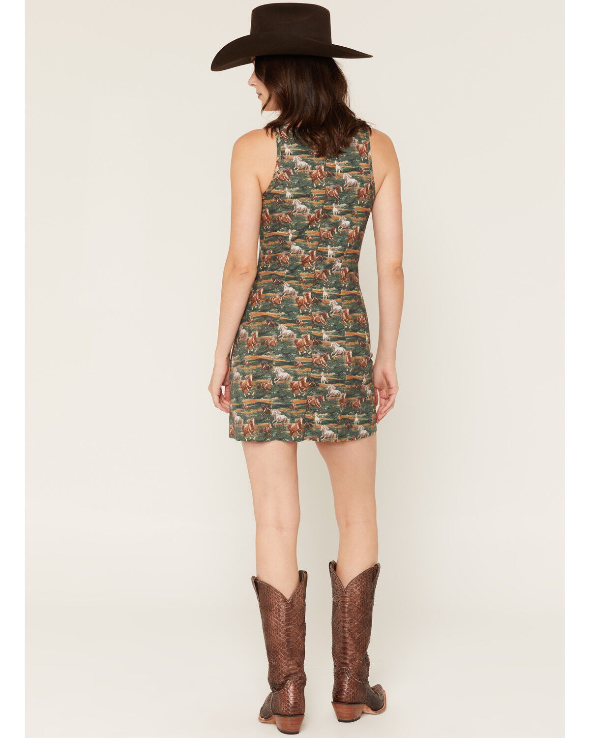 Image #4 - Rock & Roll Denim Women's Horse Print Sleeveless Mini Dress, Green, hi-res