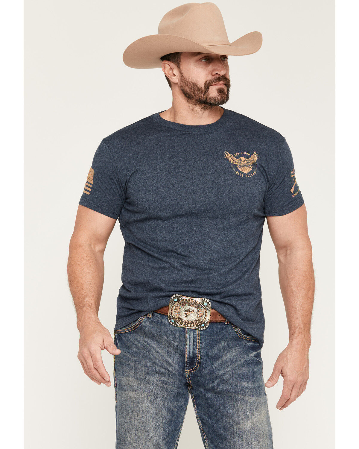 Image #2 - Grunt Style Men's American Forged Short Sleeve Graphic T-Shirt, Navy, hi-res