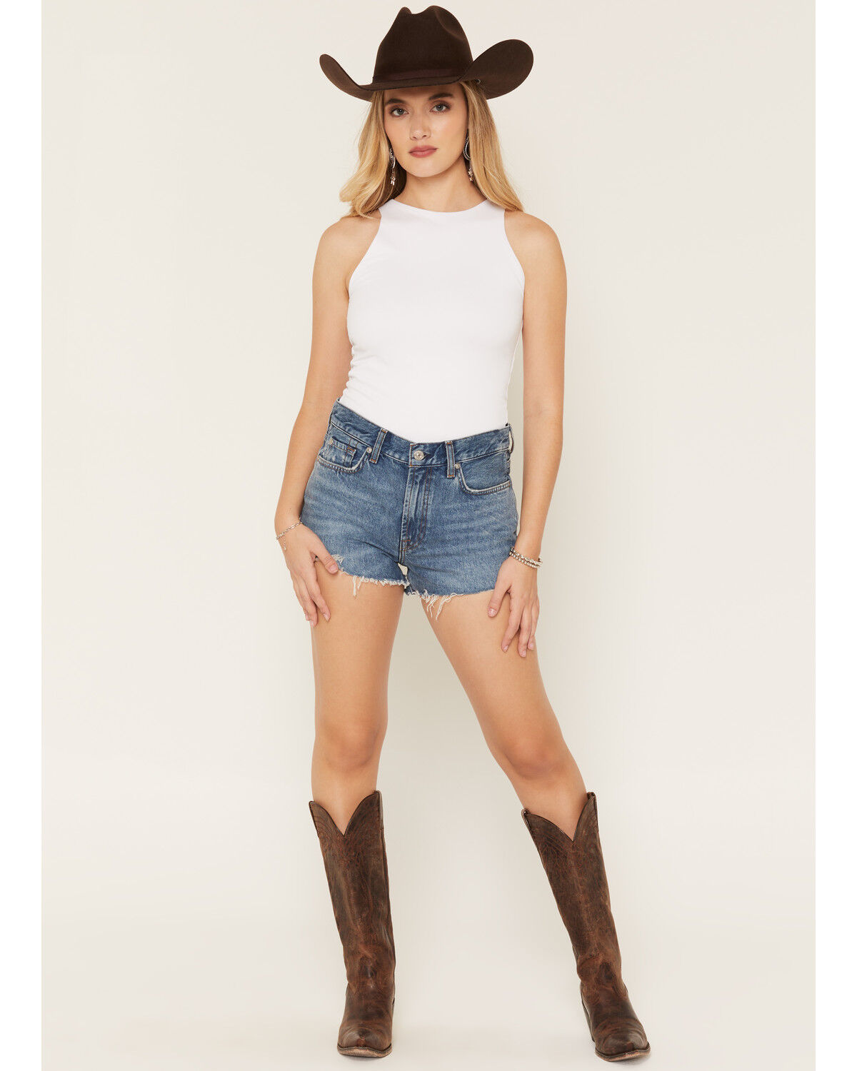 Image #1 - 7 For All Mankind Women's Stampede Medium Wash Mid Rise June Denim Shorts, Medium Wash, hi-res