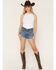 Image #1 - 7 For All Mankind Women's Stampede Medium Wash Mid Rise June Denim Shorts, Medium Wash, hi-res