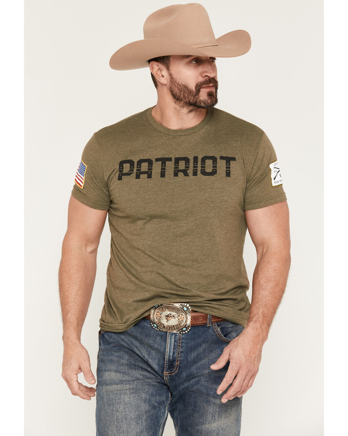 Grunt Style Men's Patriot Short Sleeve Graphic T-Shirt, Olive, hi-res