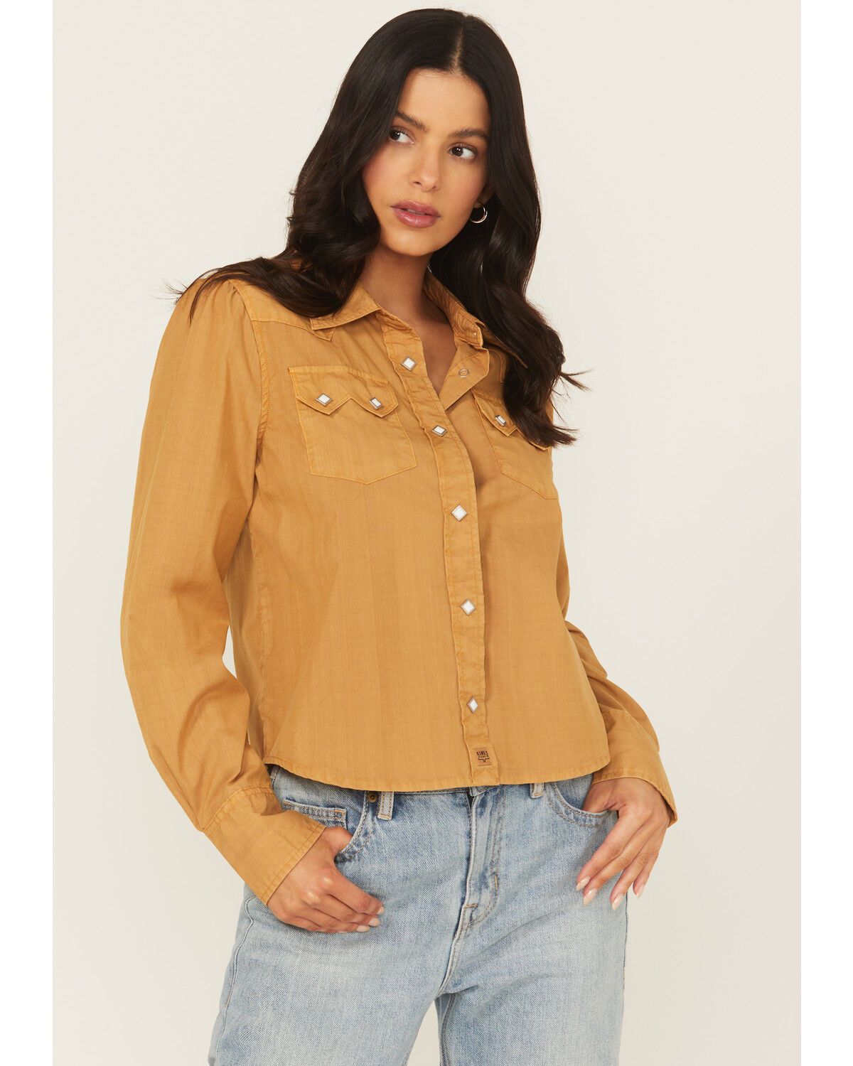 Kimes Ranch Women's Annie Long Sleeve Snap Cropped Western Shirt, Mustard, hi-res