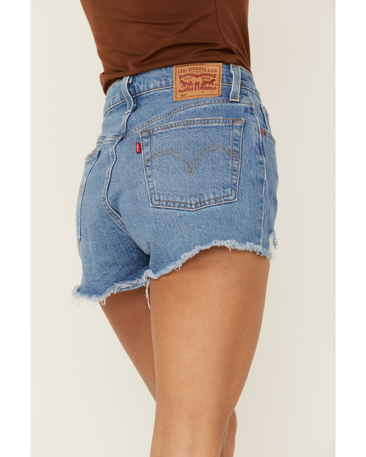 Image #4 - Levi's Women's 501 Medium Wash High Rise Jazz Solo Distressed Original Denim Shorts, Blue, hi-res