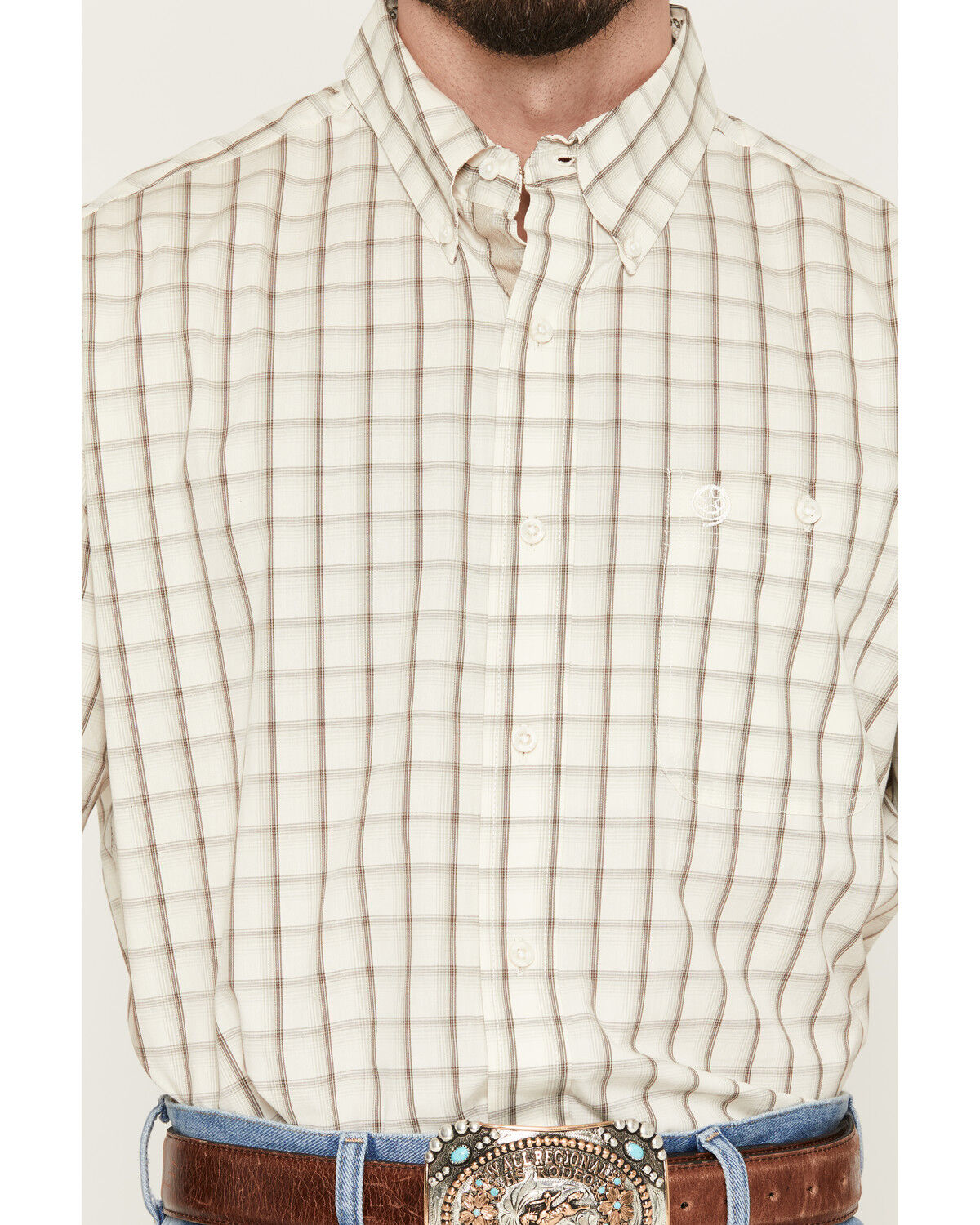 Image #3 - George Strait by Wrangler Men's Plaid Print Short Sleeve Button-Down Stretch Western Shirt, White, hi-res