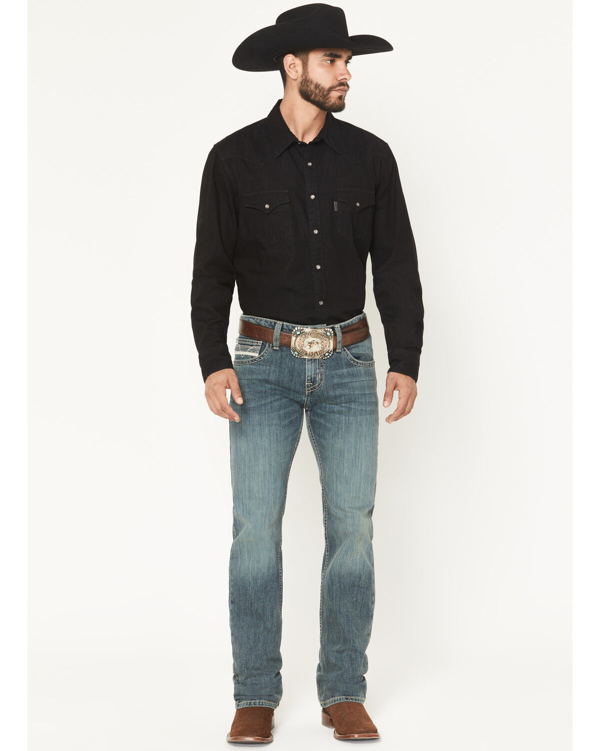 Image #1 - Rock & Roll Denim Men's Pistol Medium Vintage Wash Straight Stretch Denim Jeans, Medium Wash, hi-res