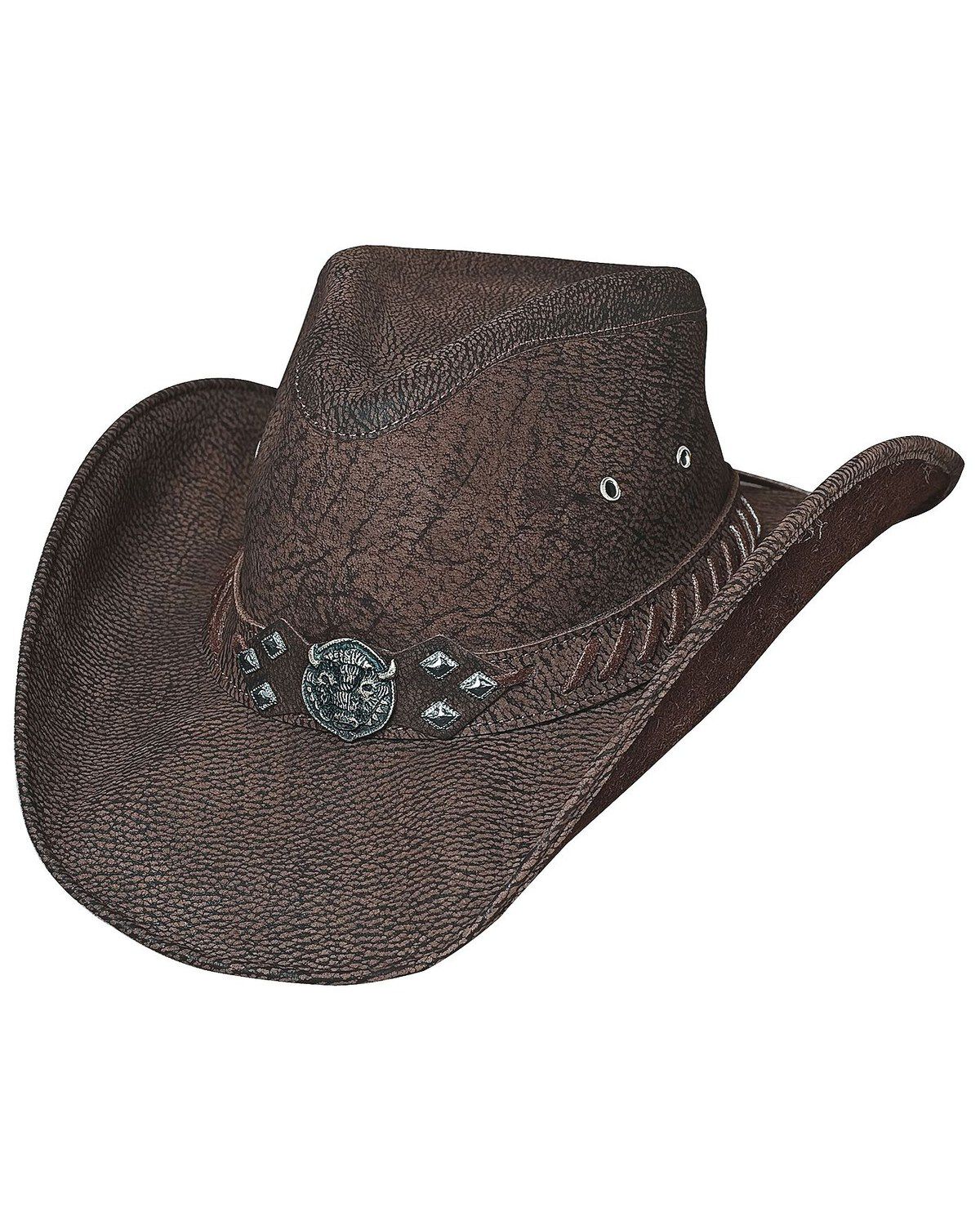 Bullhide American Buffalo Top Grain Leather Hat, Chocolate, hi-res