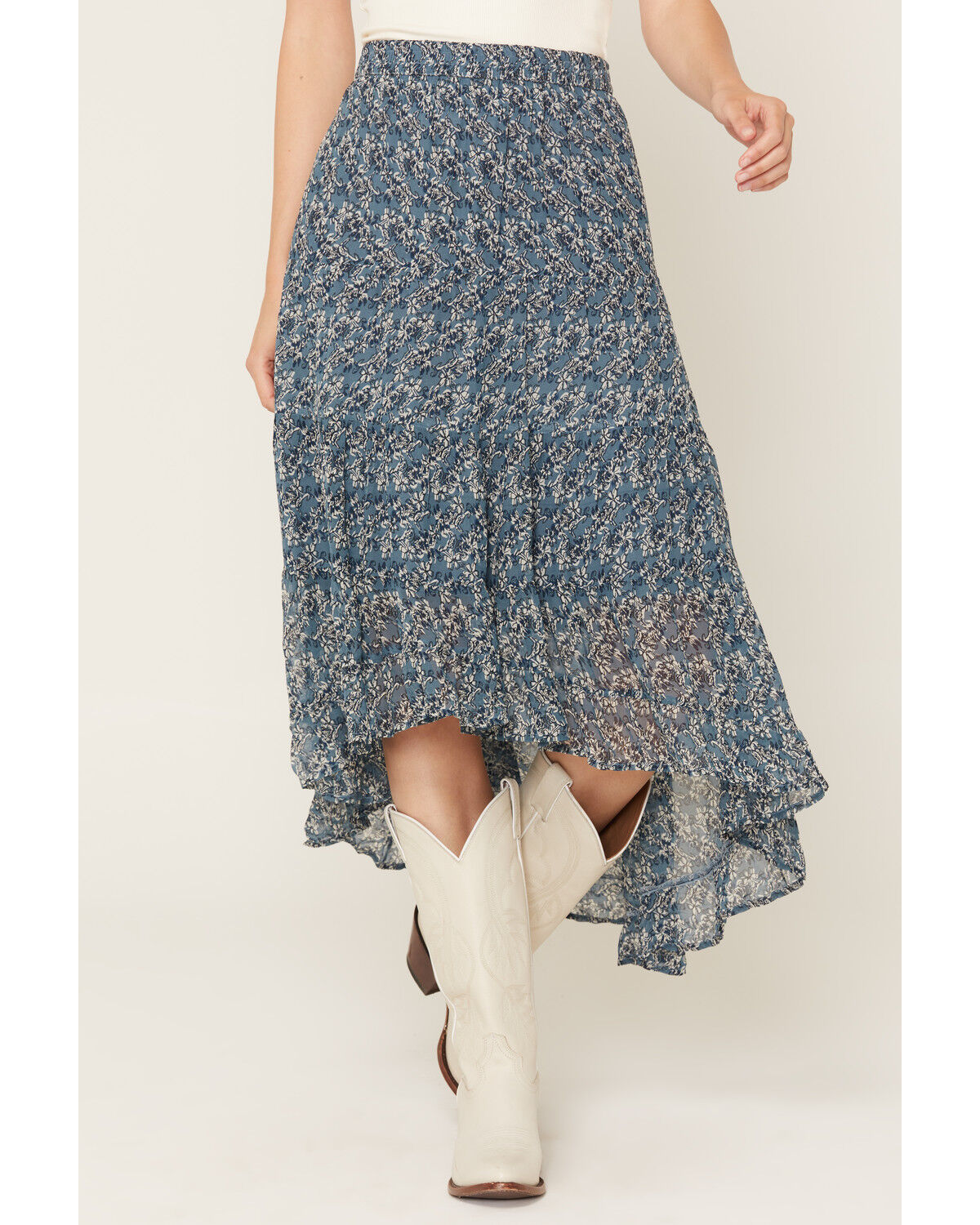 Image #2 - Idyllwind Women's Azalea Floral Print Tiered High-Low Dress, Light Blue, hi-res
