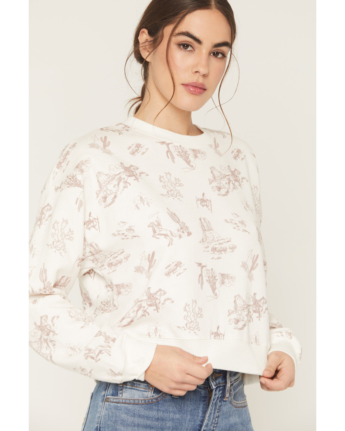 Image #2 - Originality Women's Conversational Print Crew Neck Sweatshirt, Cream, hi-res