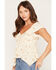 Image #2 - Wild Moss Women's Floral Print Hanky Hem Short Sleeve Top, Cream, hi-res