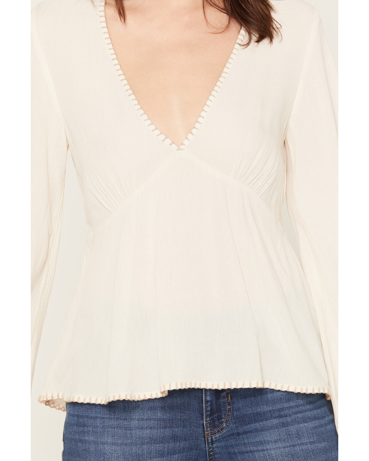 Image #3 - Shyanne Women's Ridley Deep V Neck Long Sleeve Top, Natural, hi-res