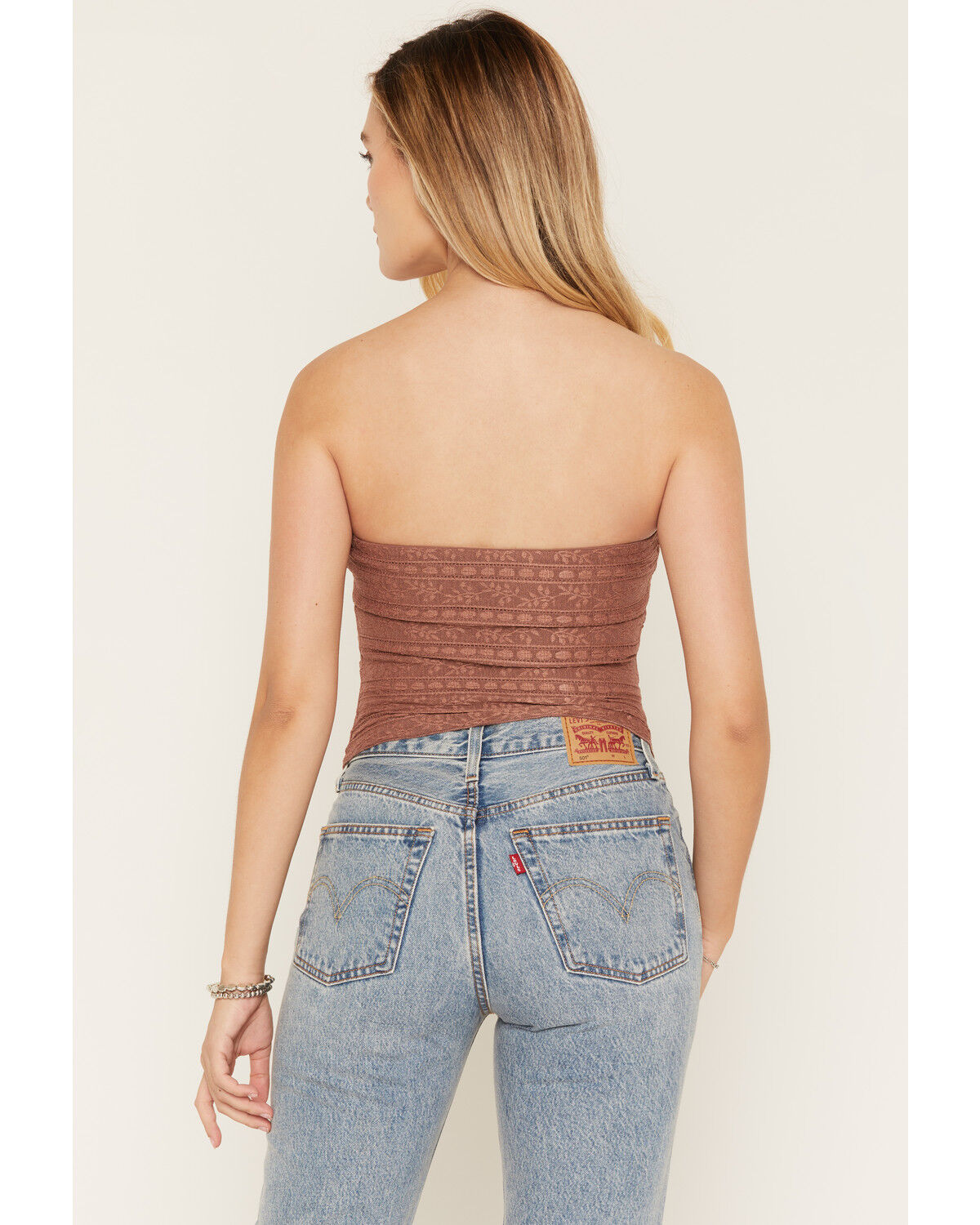 Image #5 - Cleo + Wolf Women's Solid Tie-Front Strapless Shirt, Brown, hi-res