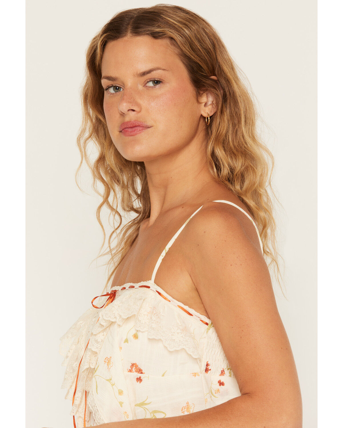 Image #2 - Wild Moss Women's Floral Print Lace Tank Top, Ivory, hi-res