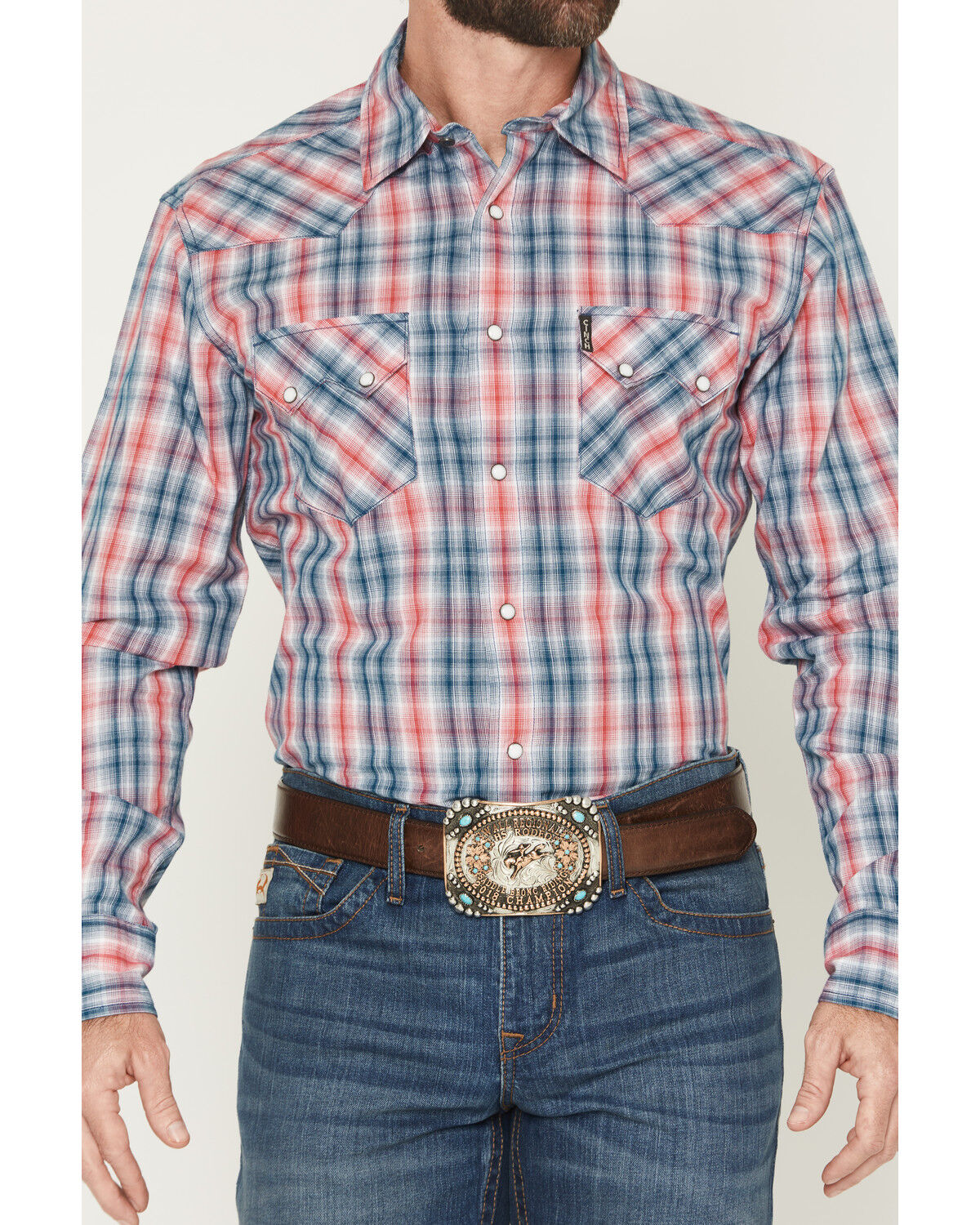 Image #3 - Cinch Men's Plaid Print Modern Fit Long Sleeve Snap Western Shirt, Multi, hi-res