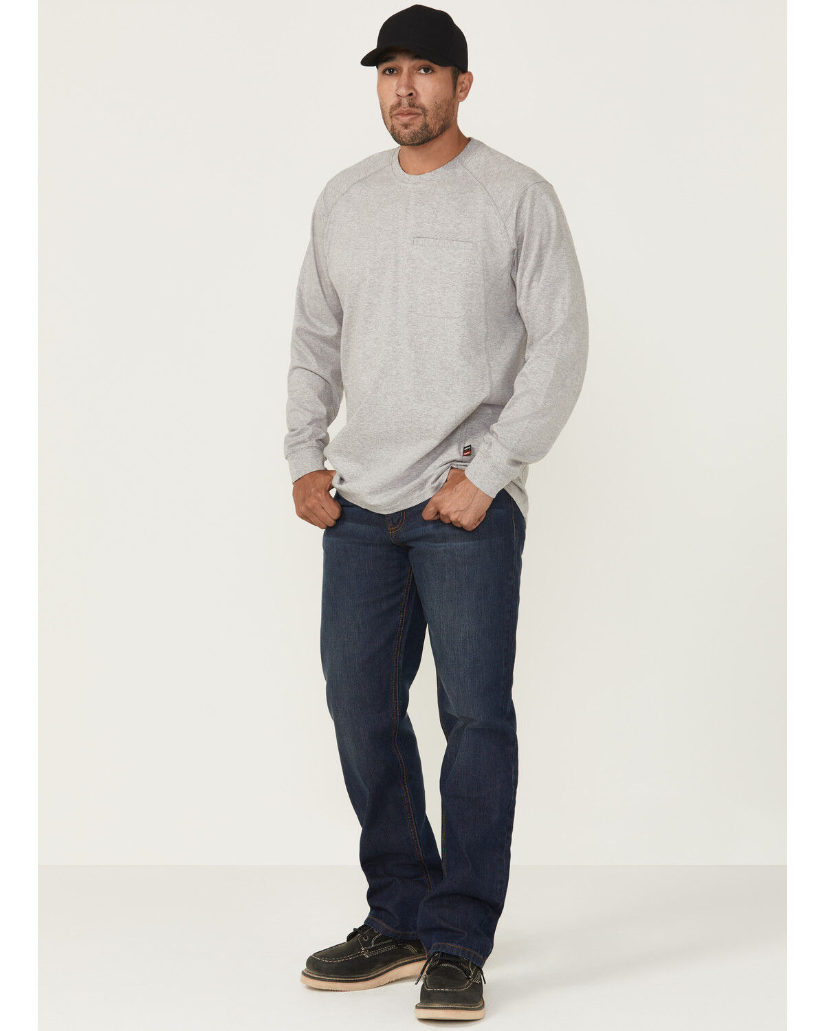 Forge Workwear Men's FR Cross Hatch Medium Wash Inherent Relaxed Bootcut Rigid Denim Jeans, Medium Blue, hi-res
