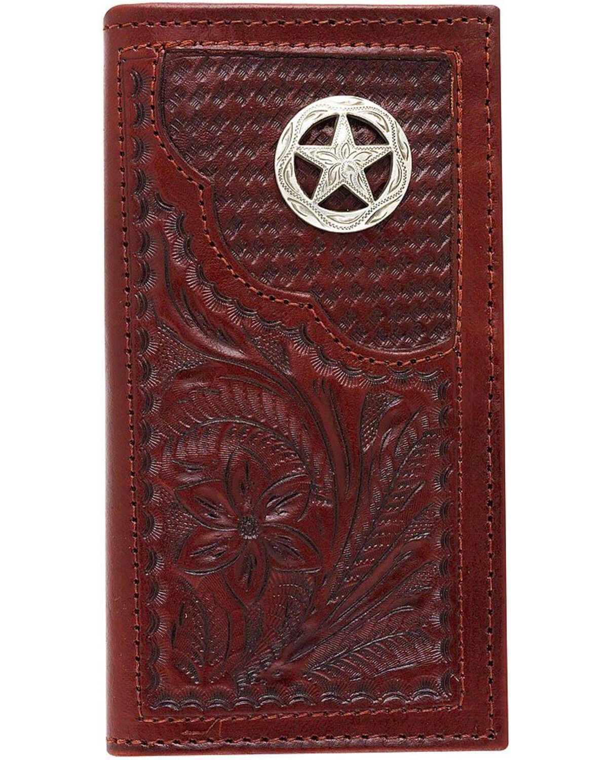 Image #1 - American West Hand Tooled Leather Rodeo Wallet, Mahogany, hi-res
