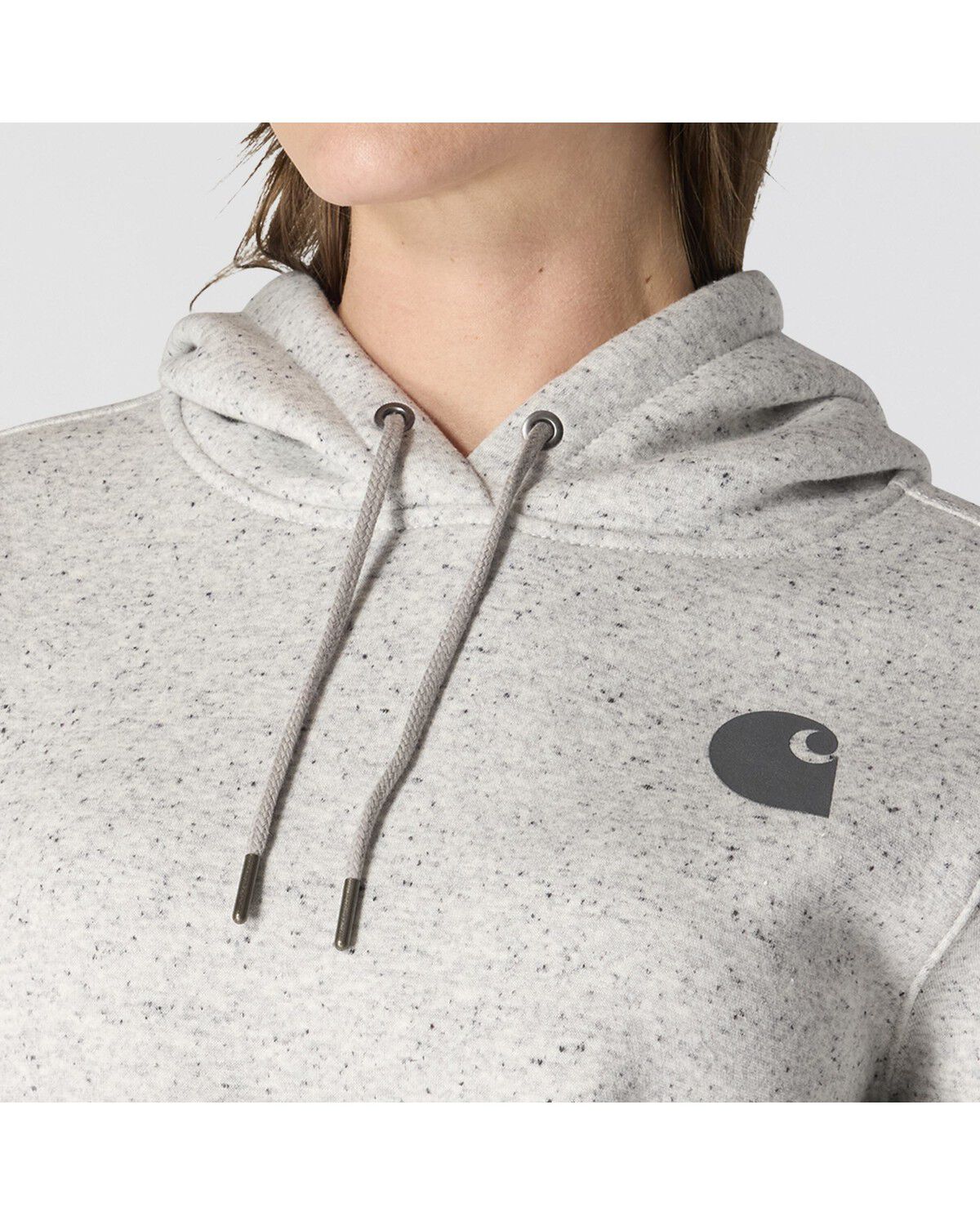 Image #2 - Carhartt Women's Heather Grey Clarksburg Sleeve Logo Hooded Sweatshirt - Plus, Heather Grey, hi-res