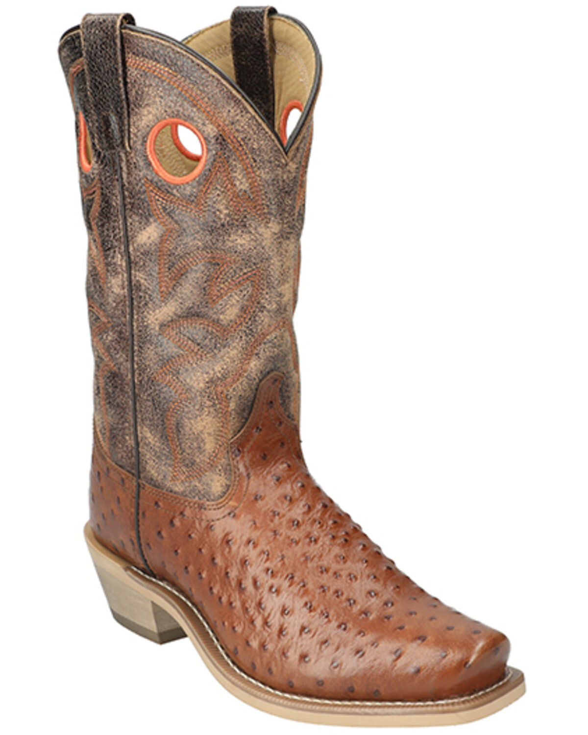 Smoky Mountain Men's Santa Fe Ostrich Print Performance Boots - Square Toe, Cognac, hi-res