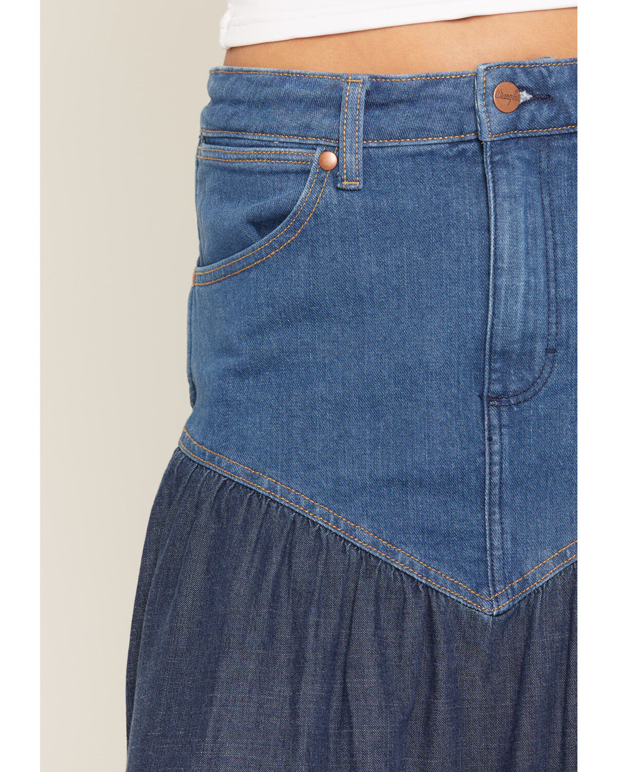 Image #2 - Wrangler Women's Modern Two Tone Denim Maxi Skirt, Blue, hi-res