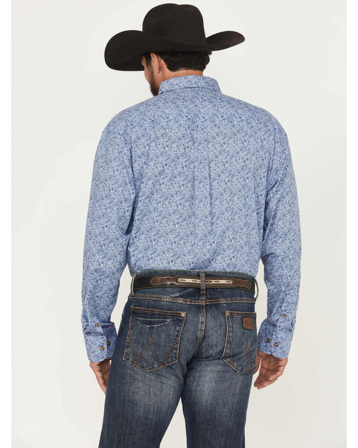 Image #4 - Wrangler Men's Paisley Print Long Sleeve Button-Down Stretch Western Shirt, Blue, hi-res
