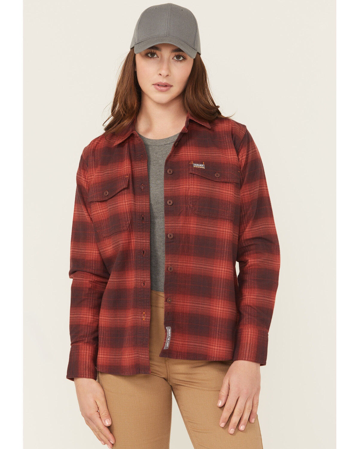 Ariat Women's Rebar Flannel DuraStretch Long Sleeve Button-Down Work Shirt, Red, hi-res