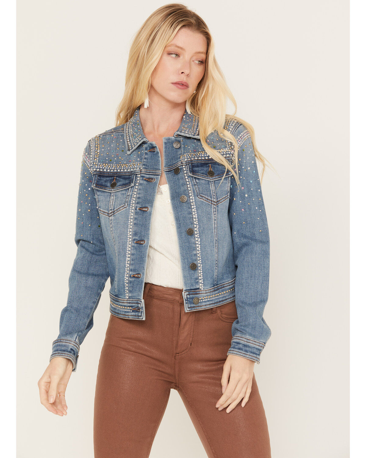 Image #1 - Idyllwind Women's Shiloh Drive Embellished Denim Trucker Jacket, Medium Wash, hi-res