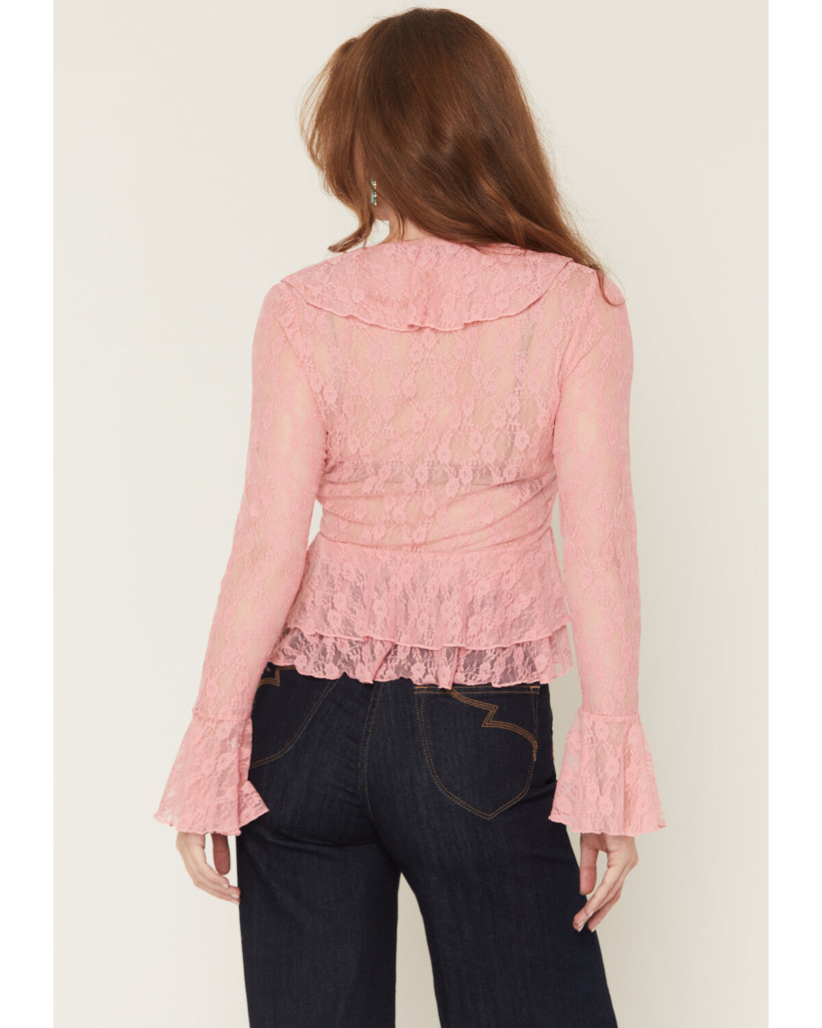 Image #4 - Ash & Violet Women's Lace Tie-Front Long Sleeve Top, Pink, hi-res
