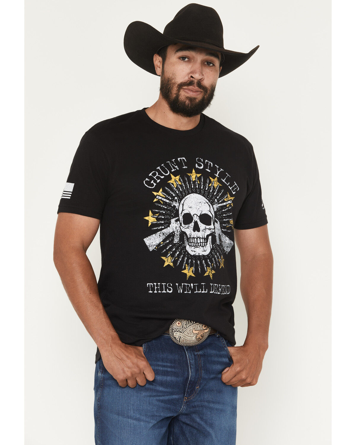 Grunt Style Men's Crossed Rifle Skull Short Sleeve Graphic T-Shirt, Black, hi-res