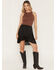 Image #1 - Wild Moss Women's Lace Trim Slip Mini Skirt, Black, hi-res