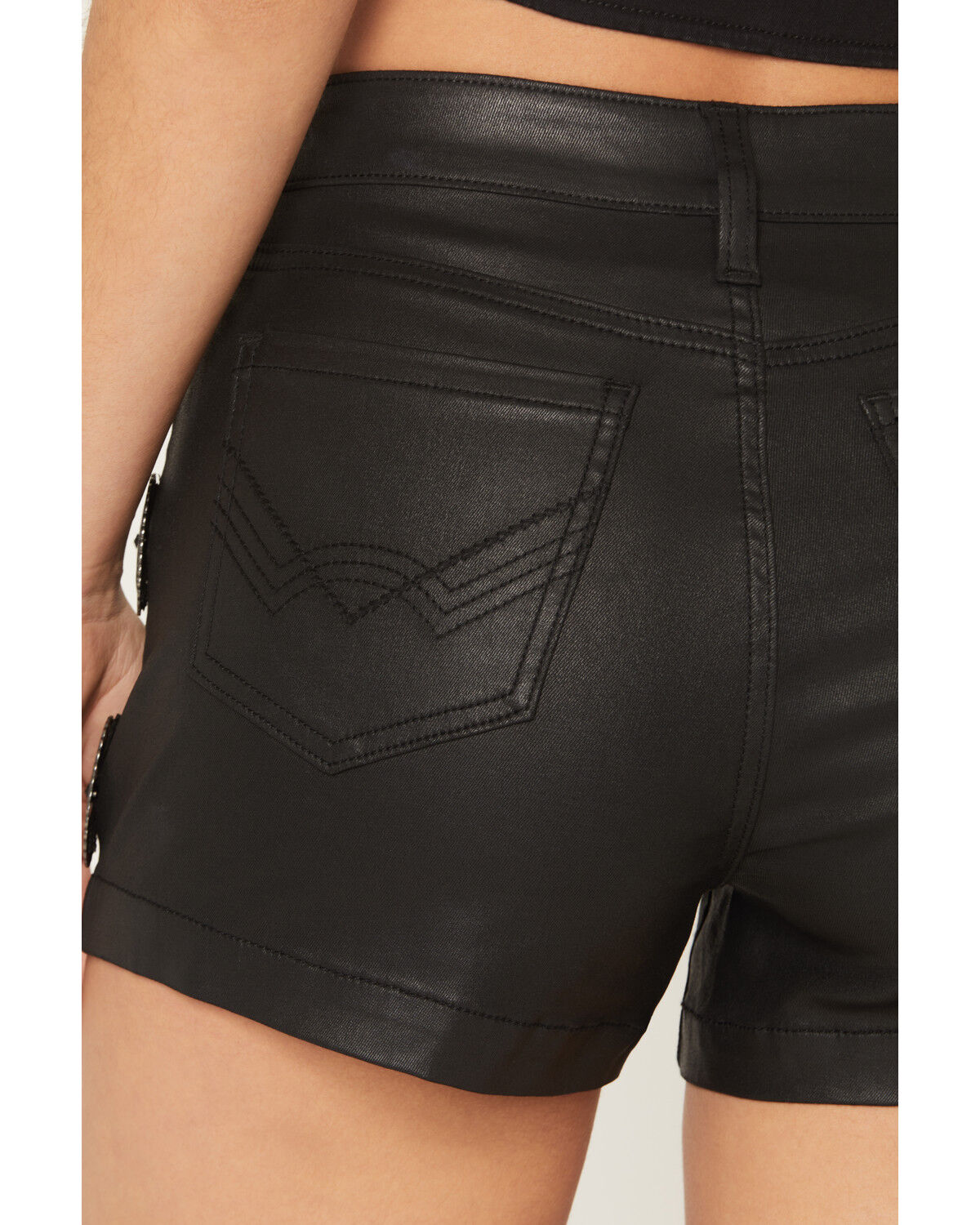 Image #4 - Idyllwind Women's Ellie High Rise Concho Trim Coated Shorts, Black, hi-res