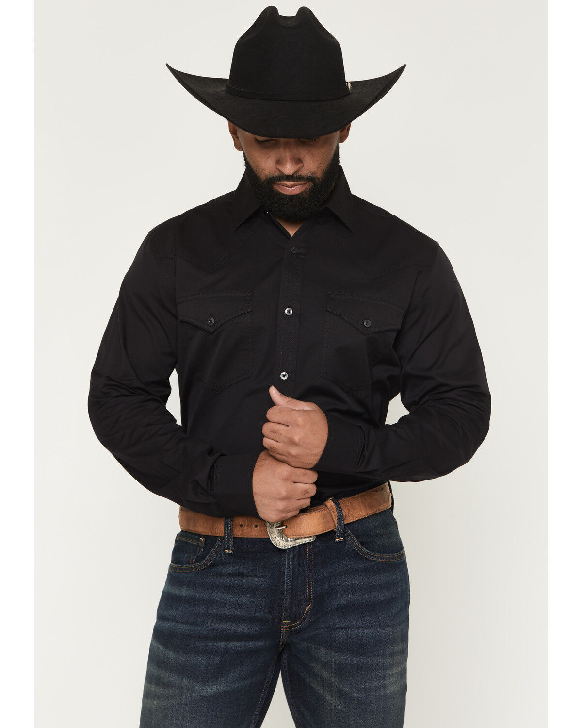 Image #1 - Cody James Black 1978&reg; Men's Lawman Solid Long Sleeve Button-Down Western Shirt, Black, hi-res