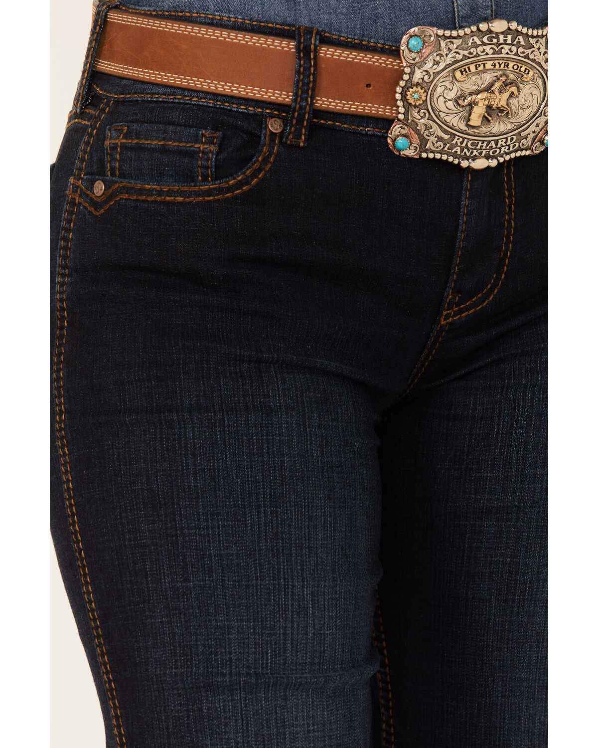 Image #2 - Shyanne Women's Tess Mid Rise Trouser Performance Stretch Denim Jeans, Dark Wash, hi-res