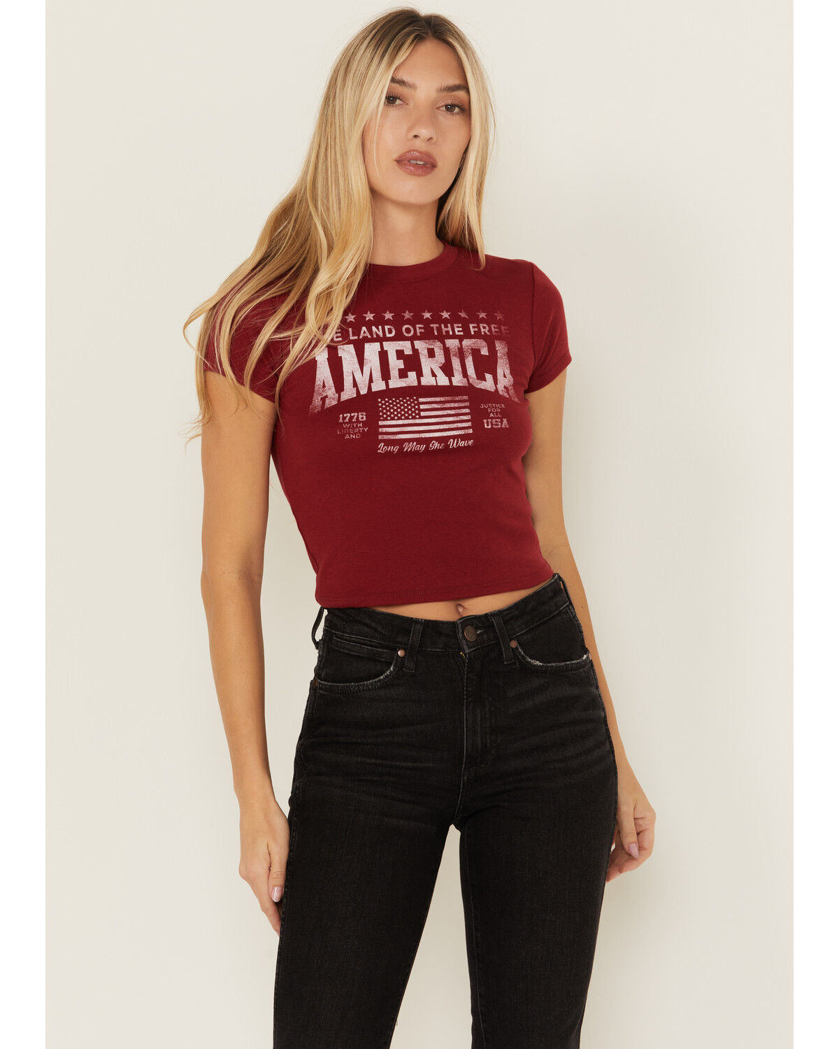 Youth in Revolt Women's Land Free Short Sleeve Graphic Tee, Red, hi-res