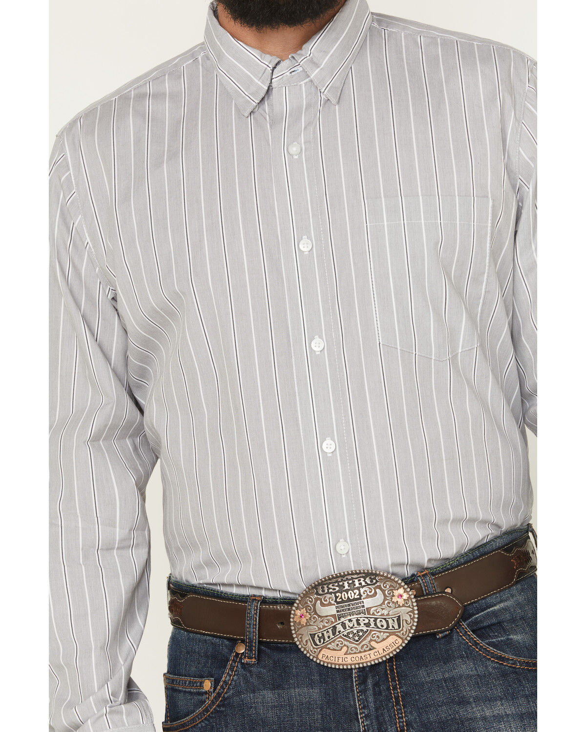 Image #3 - Wrangler X Cody Johnson Men's Striped Long Sleeve Button-Down Western Shirt - Tall, Grey, hi-res