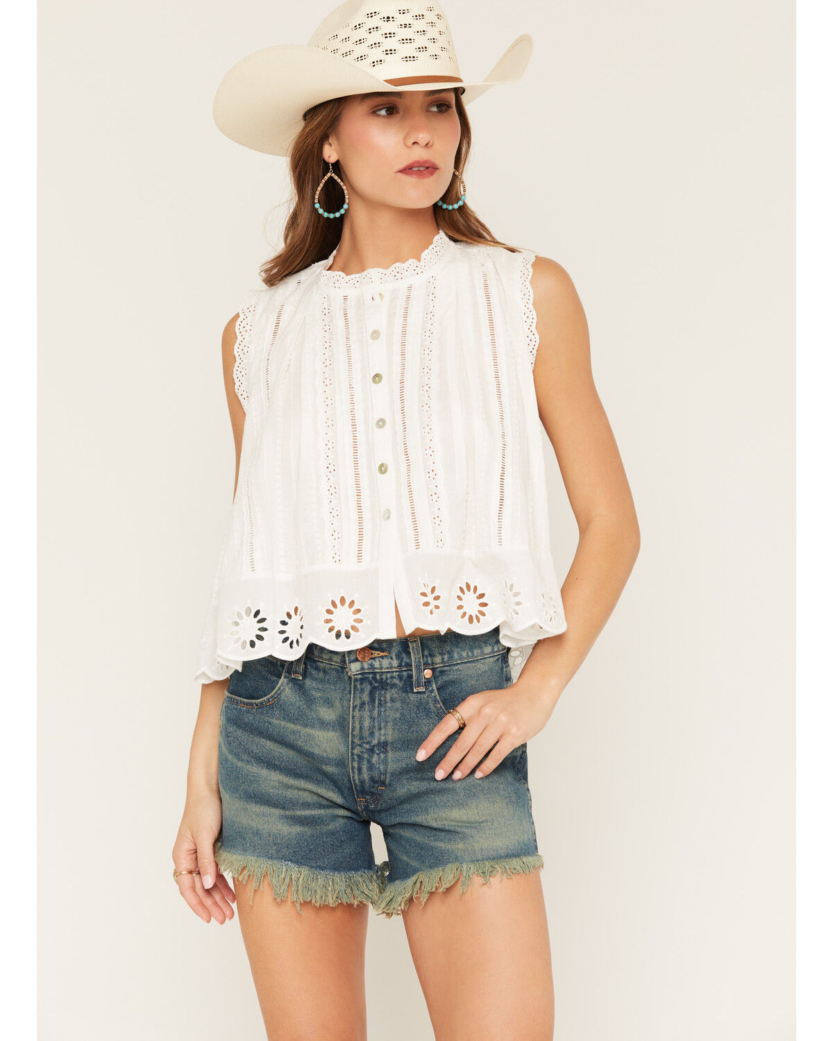 Image #1 - By Together Women's Sleeveless Button-Down Blouse, Off White, hi-res