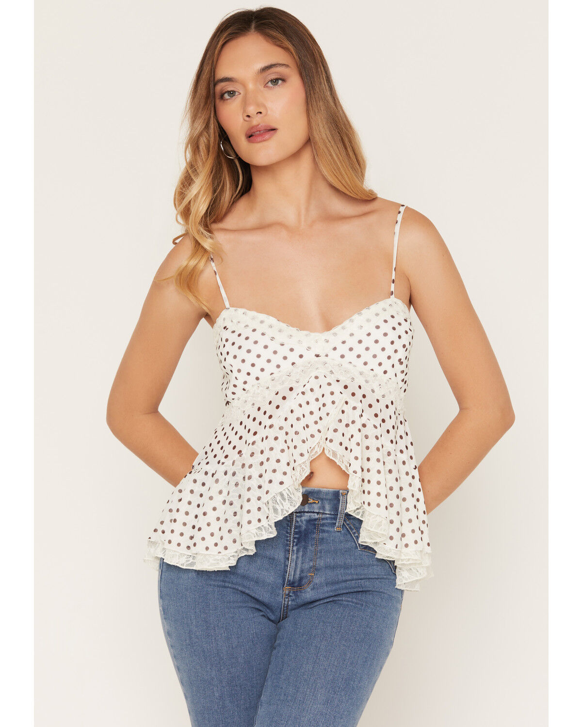 Wild Moss Women's Polka Dot Mesh Tank, Ivory, hi-res
