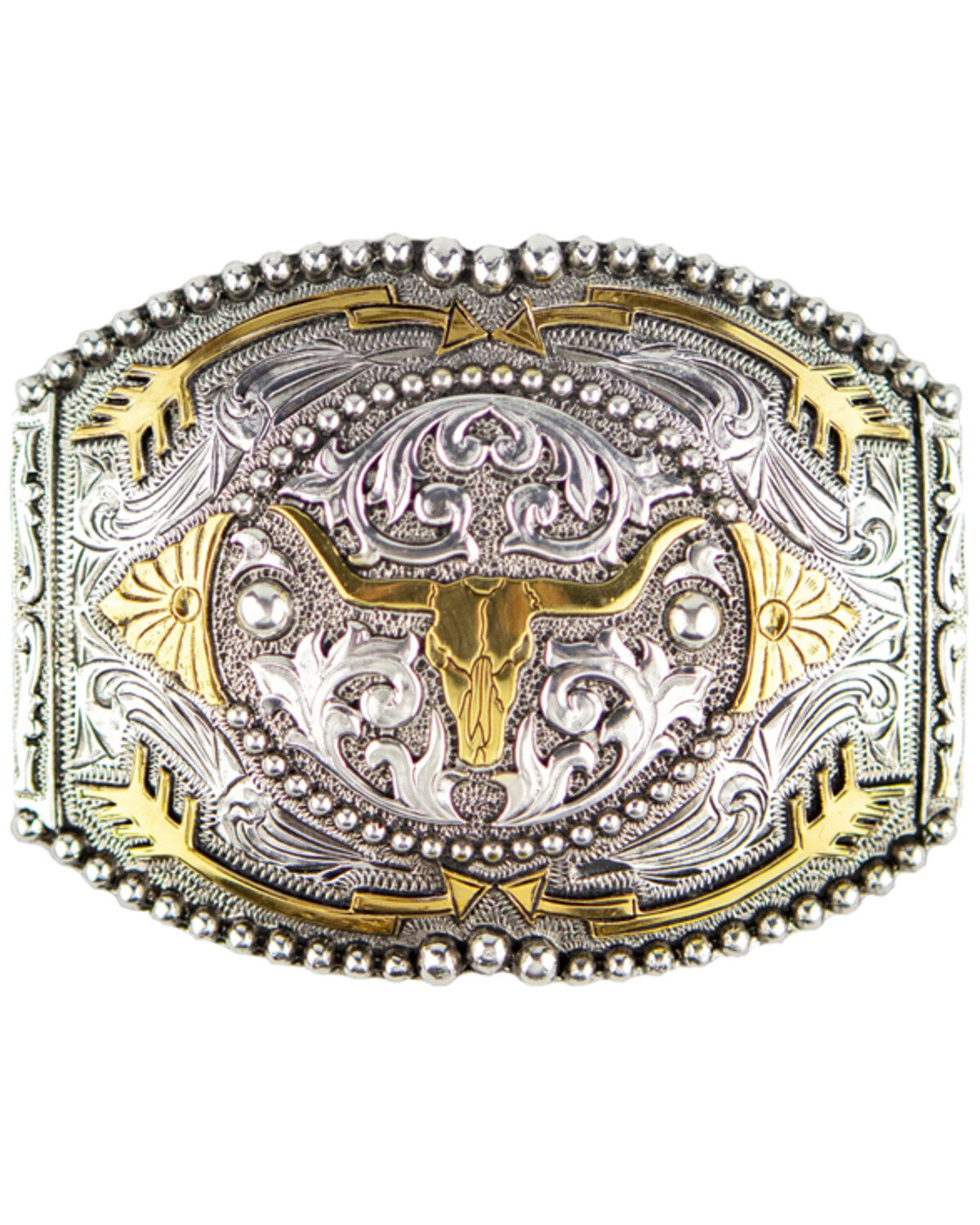 Cody James Men's Antique Silver & Gold Longhorn with Arrows Belt Buckle, Silver, hi-res