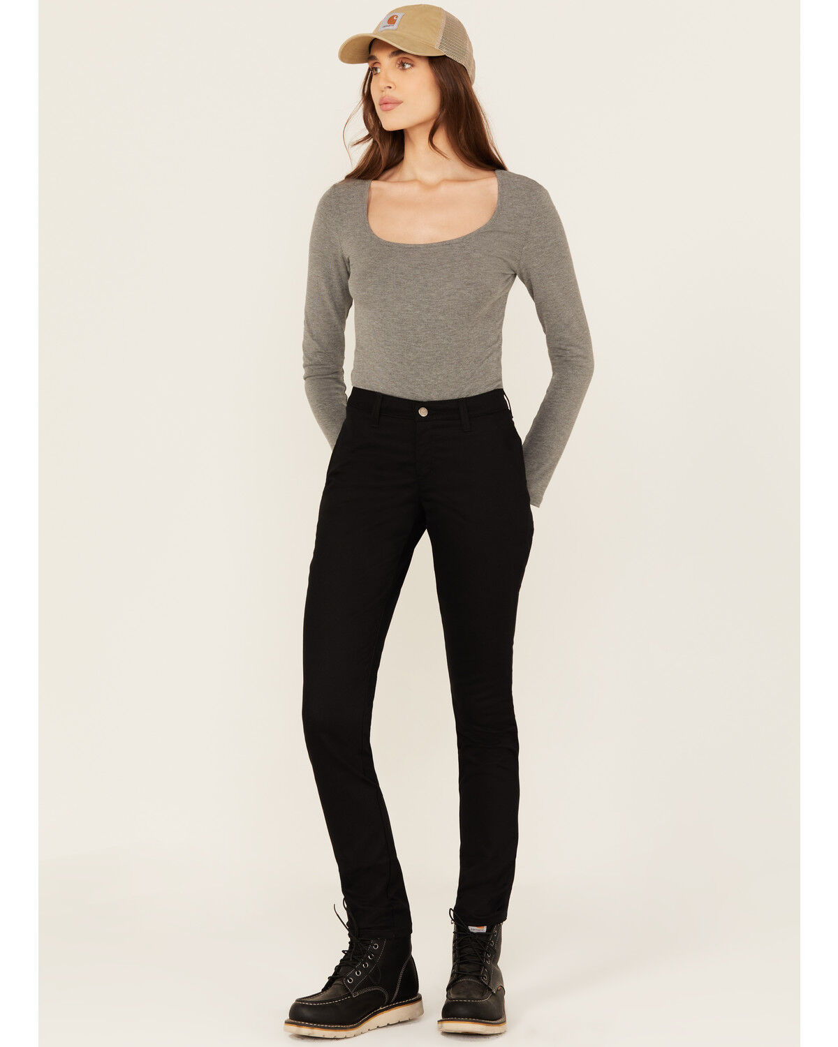 Dickies Women's Mid Rise Skinny Stretch Twill Work Pants, Black, hi-res