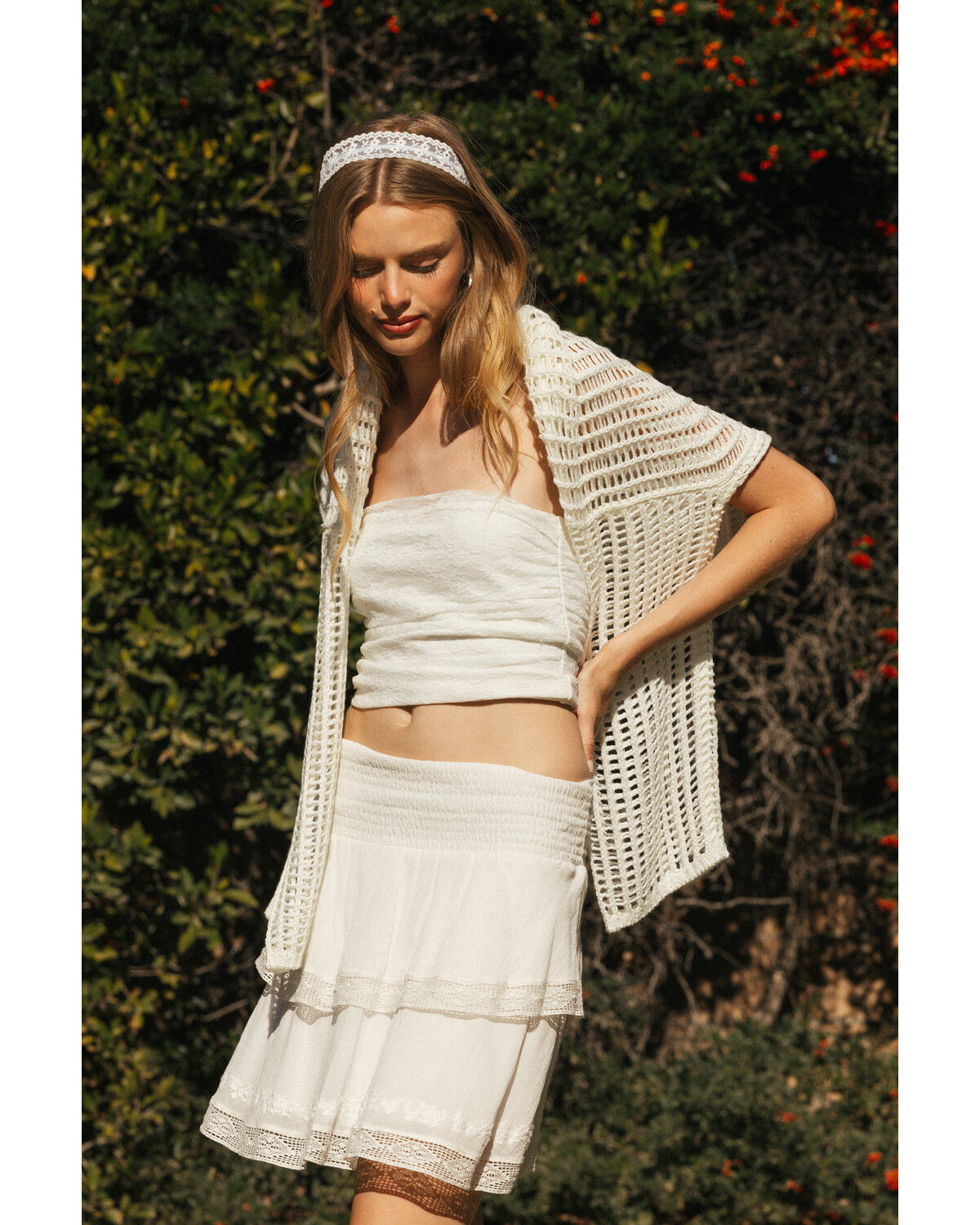 Cleo + Wolf Women's Lace Strapless Shirt, Ivory, hi-res