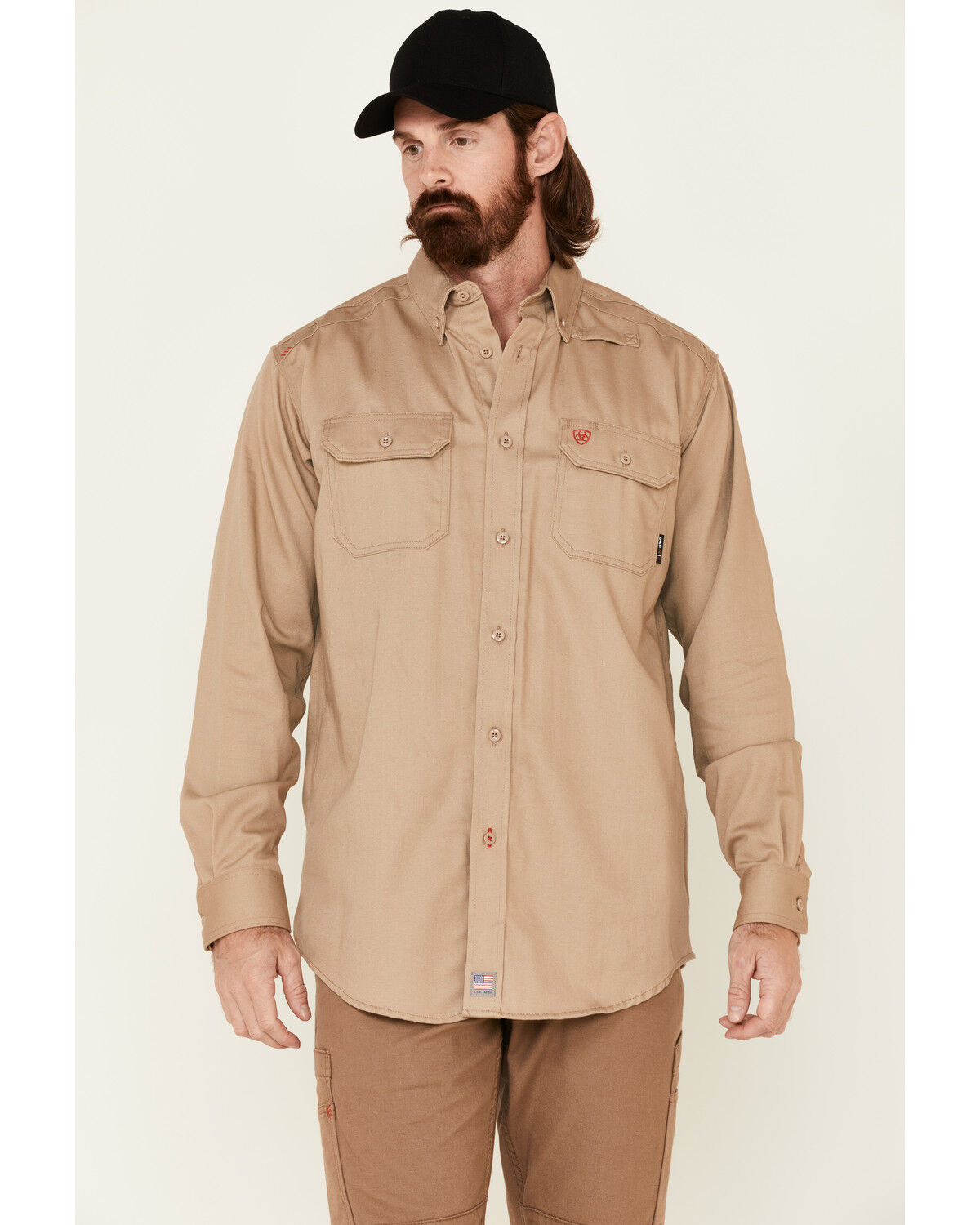 Image #1 - Ariat Men's FR Solid Twill Long Sleeve Button Down Work Shirt - Tall, Beige, hi-res