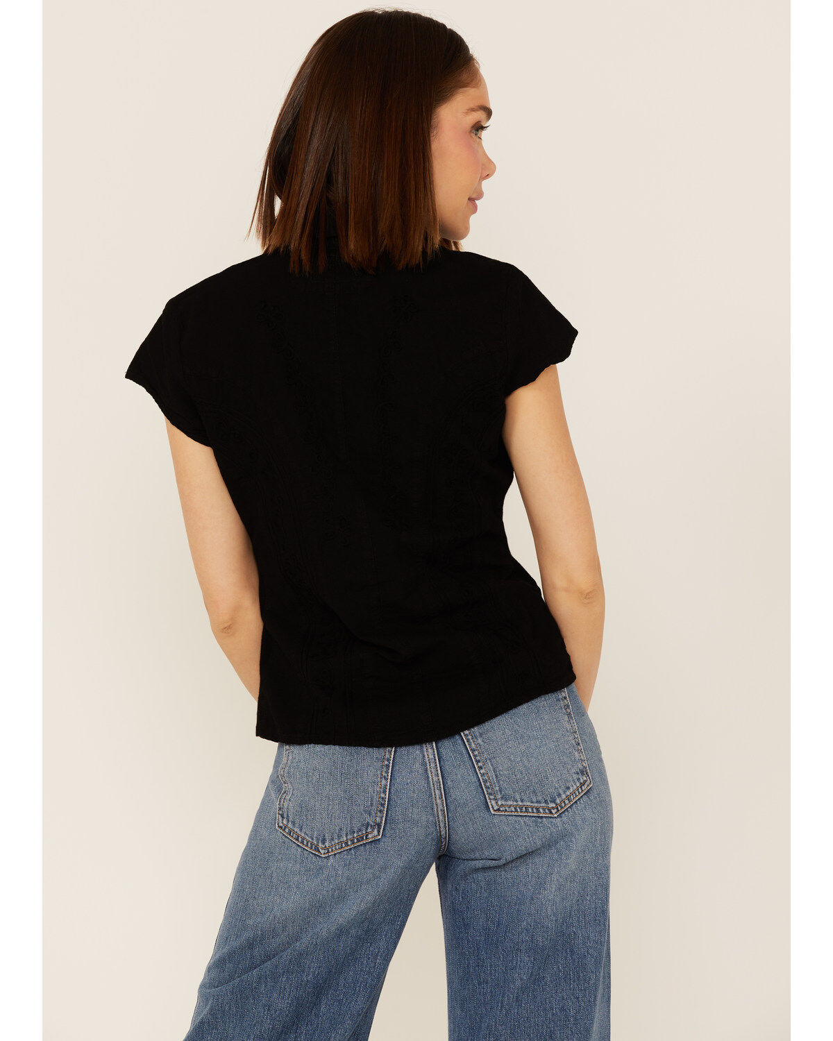 Image #4 - Scully Women's Cap Sleeve Cantina Shirt, Black, hi-res