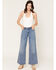 Image #1 - Cello Women's Medium Wash High Rise Embellished Wide Leg Stretch Denim Jeans, Medium Wash, hi-res