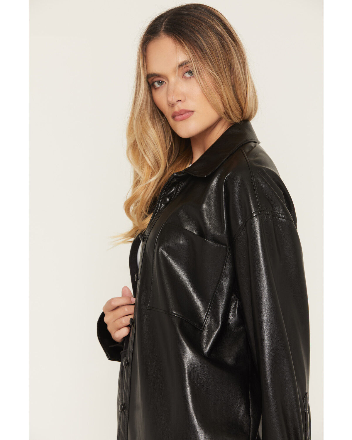 Image #2 - Show Me Your Mumu Women's Lincoln Faux Leather Long Sleeve Button-Down Shirt, Black, hi-res