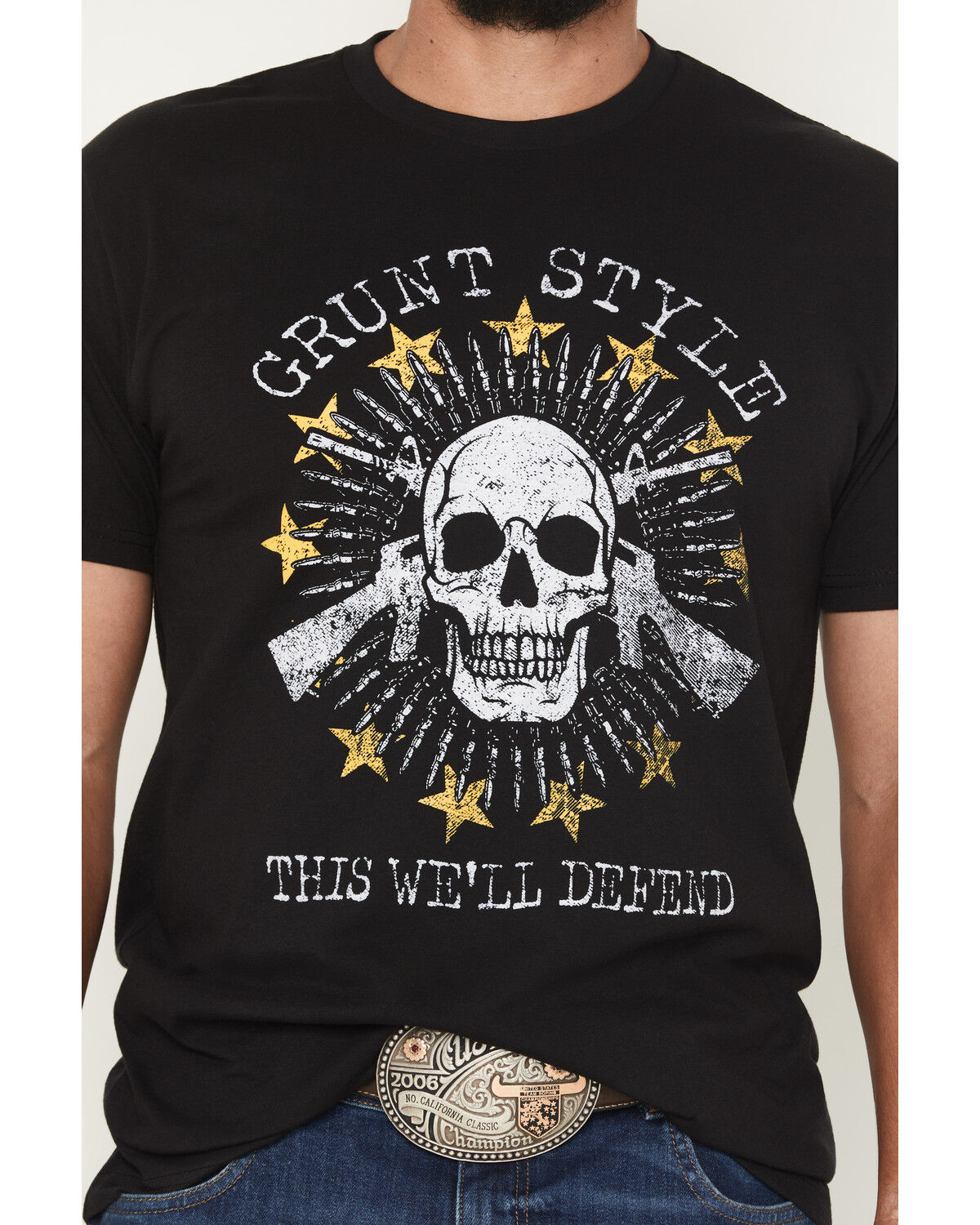 Image #3 - Grunt Style Men's Crossed Rifle Skull Short Sleeve Graphic T-Shirt, Black, hi-res
