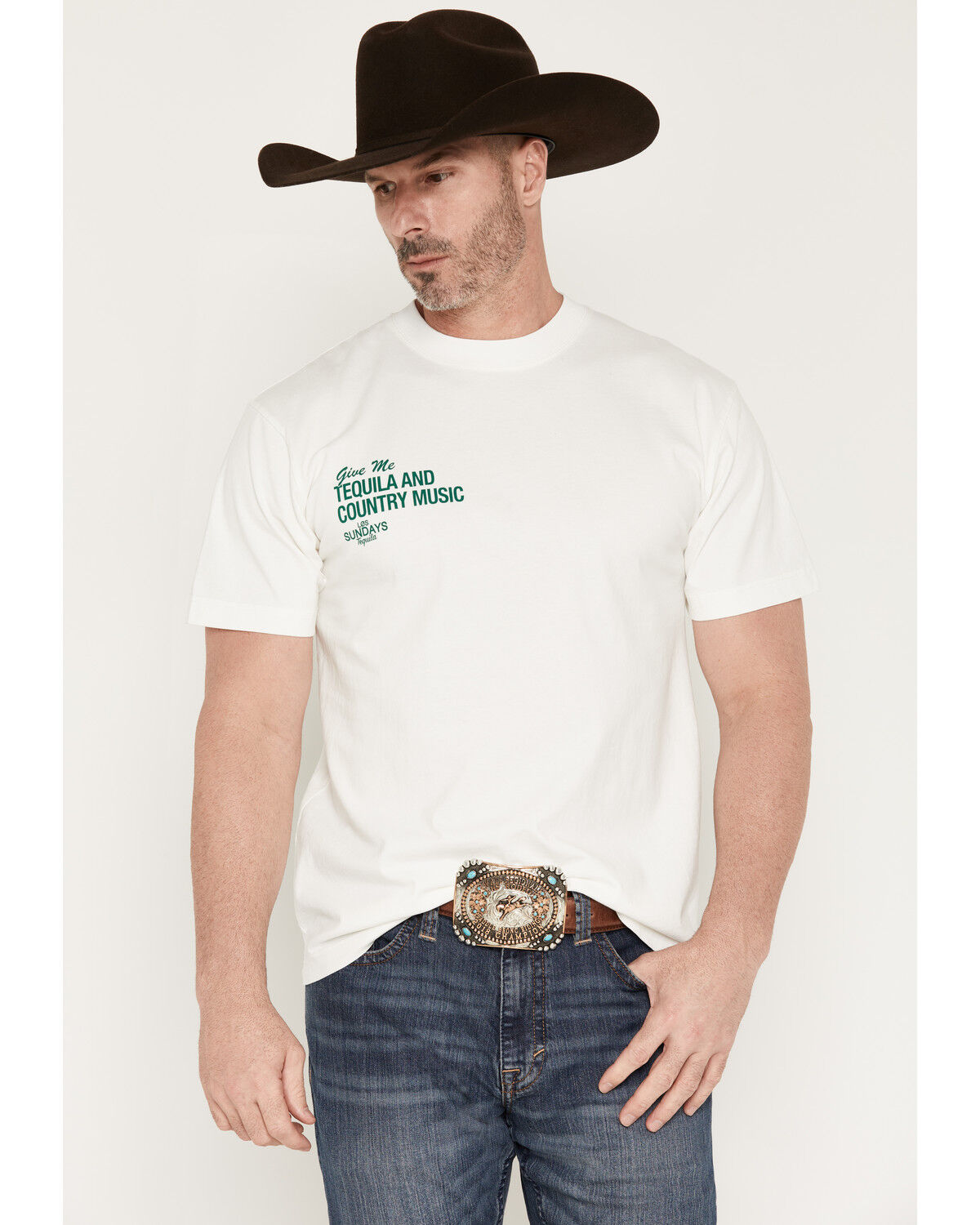 Image #2 - Los Sundays Men's Tequila & Country Music Short Sleeve Graphic T-Shirt, White, hi-res